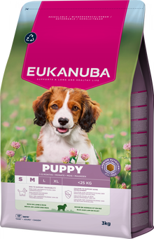 Verpakking van Eukanuba Life Care Puppy & Junior Small/Medium Hondenvoer Lamb & Rice 3 kg