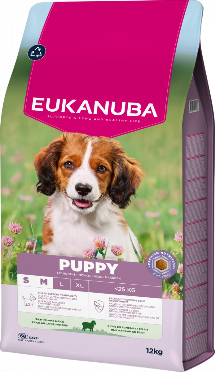 Verpakking van Eukanuba Life Care Puppy & Junior Small/Medium Hondenvoer Lamb & Rice 12 kg