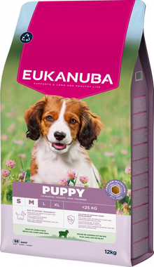 Verpakking van Eukanuba Life Care Puppy & Junior Small/Medium Hondenvoer Lamb & Rice 12 kg