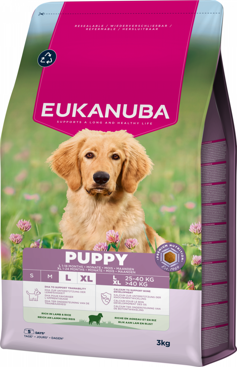Verpakking van Eukanuba Life Care Puppy & Junior Large Hondenvoer Lamb & Rice 3 kg