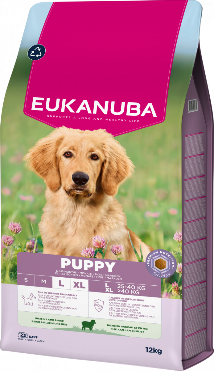Verpakking van Eukanuba Life Care Puppy & Junior Large Hondenvoer Lamb & Rice 12 kg