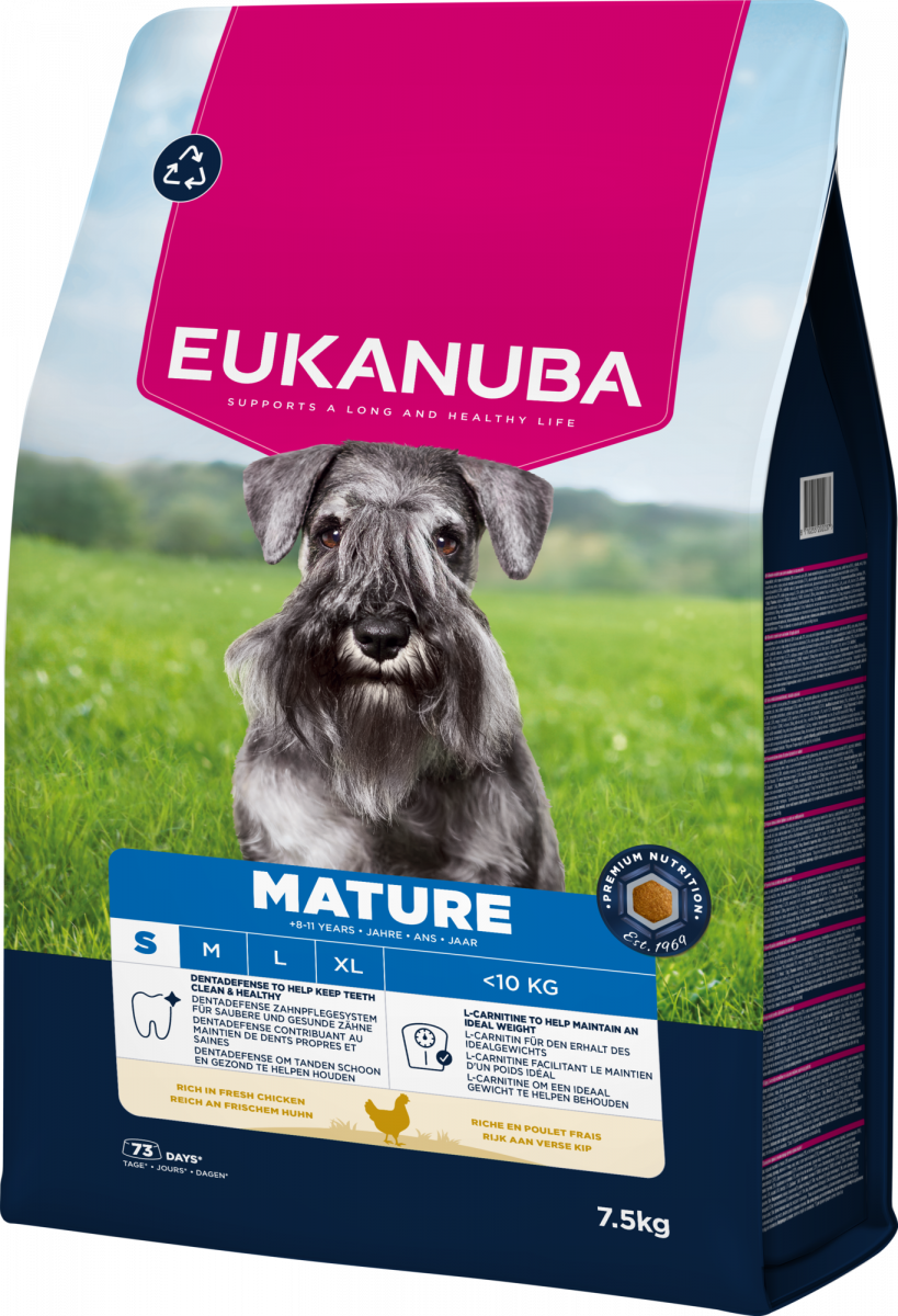Verpakking van Eukanuba Life Care Mature Small Hondenvoer Kip 7,5 kg