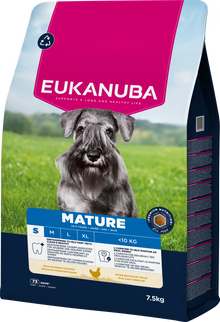 Verpakking van Eukanuba Life Care Mature Small Hondenvoer Kip 7,5 kg