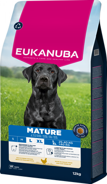 Verpakking van Eukanuba Life Care Mature Large Hondenvoer Kip 12 kg