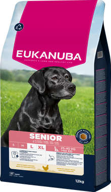Verpakking van Eukanuba Life Care Senior Large Hondenvoer Kip 12 kg
