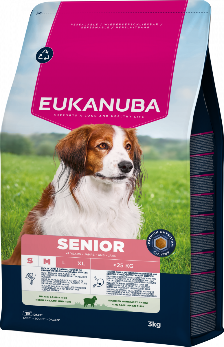 Verpakking Eukanuba Life Care Senior Small/Medium lam en rijst 3 kg