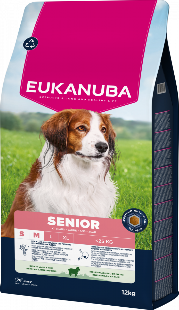 Verpakking Eukanuba Life Care Senior Small/Medium lam en rijst 12 kg