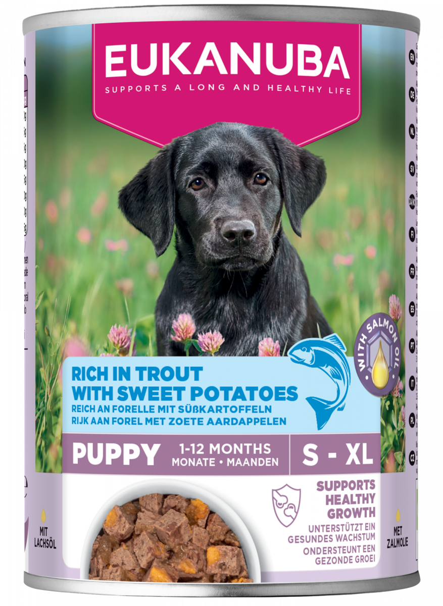 Blik Eukanuba Life Care Puppy natvoer forel en zoete aardappelen 400 g
