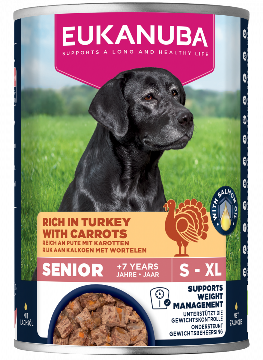 Blik Eukanuba Life Care Senior natvoer met kalkoen en wortelen, 400 g