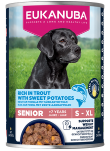 Blik Eukanuba Life Care Senior natvoer forel en zoete aardappelen 400 g