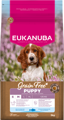 Verpakking Eukanuba Grain Free Puppy Small/Medium zeevis 3 kg