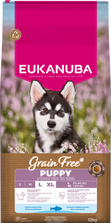 Verpakking Eukanuba Grain Free Puppy Large zeevis 12 kg