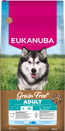 Verpakking Eukanuba Grain Free Adult Large Ocean Fish Hondenvoer 12 kg
