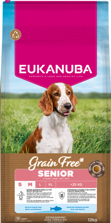Verpakking Eukanuba Grain Free Senior Small/Medium zeevis 12 kg