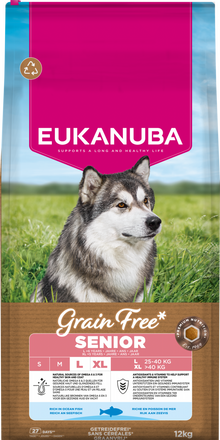 Verpakking Eukanuba Grain Free Senior Large zeevis 12 kg