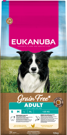 Verpakking Eukanuba Grain Free Adult Small/Medium Kip Hondenvoer 12 kg