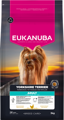 Verpakking Eukanuba Breed Care Adult Yorkshire Terrier hondenvoer 3 kg