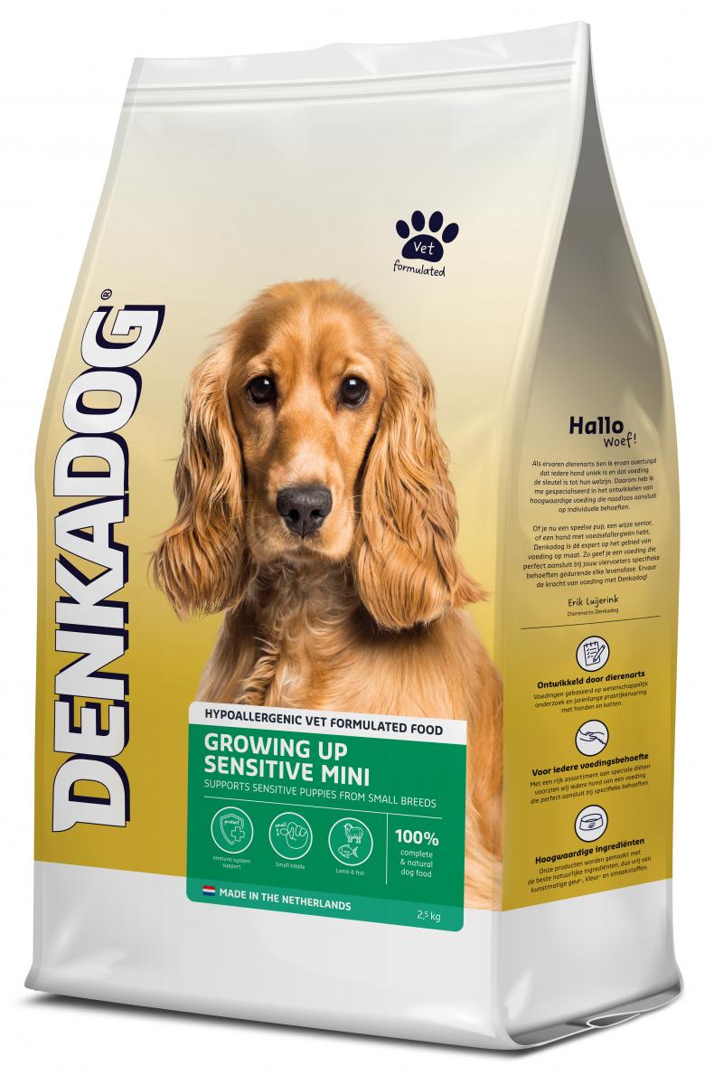 Denkadog Growing Up Sensitive Mini – 2,5 kg hondenvoer verpakking