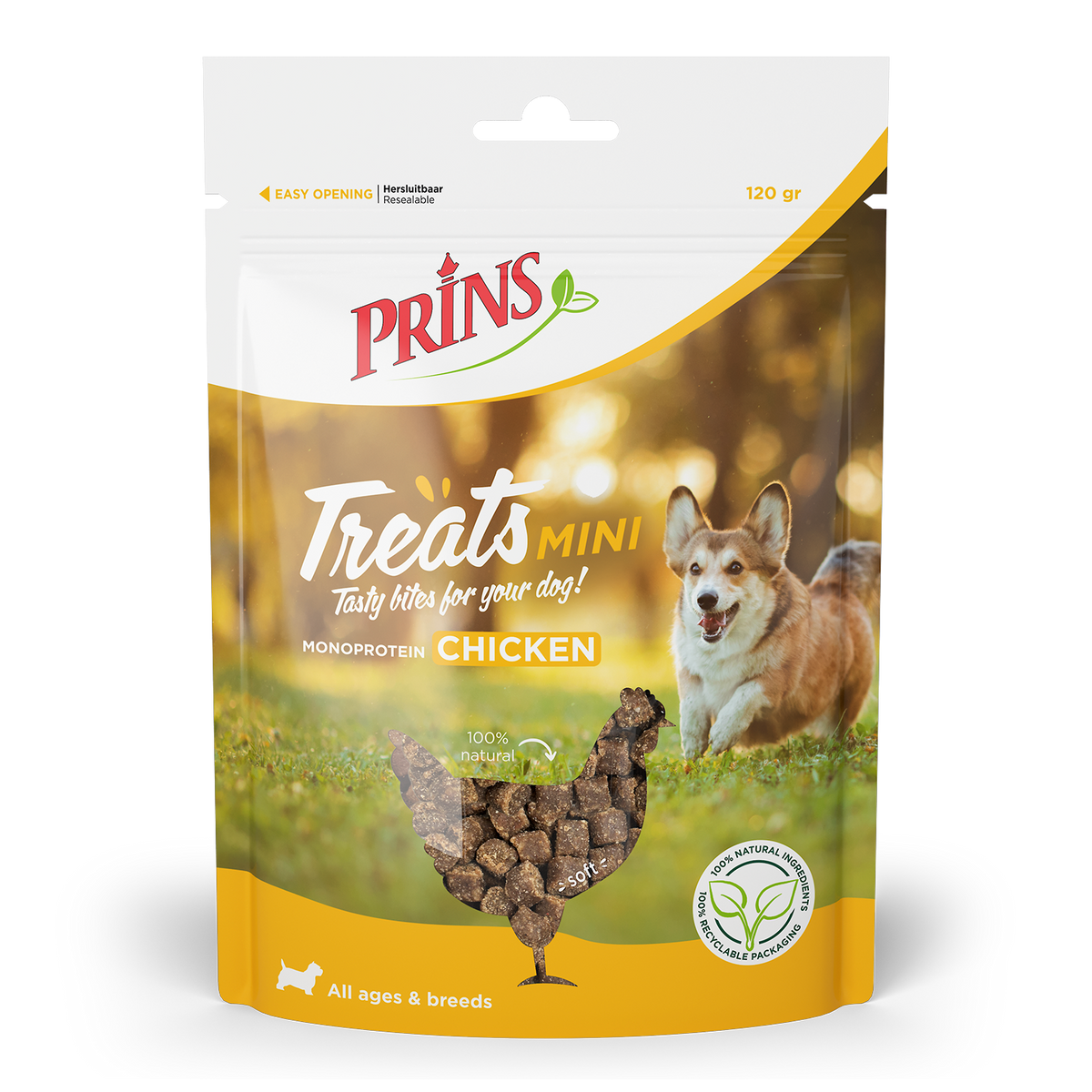 Verpakking Prins Treats Kip Mini hondensnack, 120 g