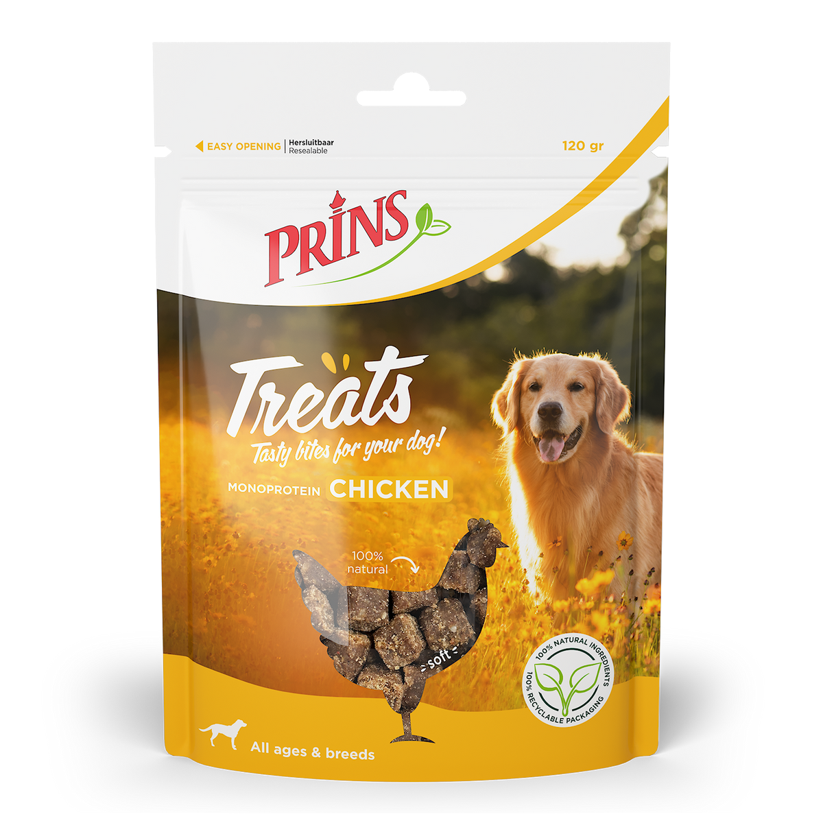 Verpakking Prins Treats Kip hondensnack, 120 g
