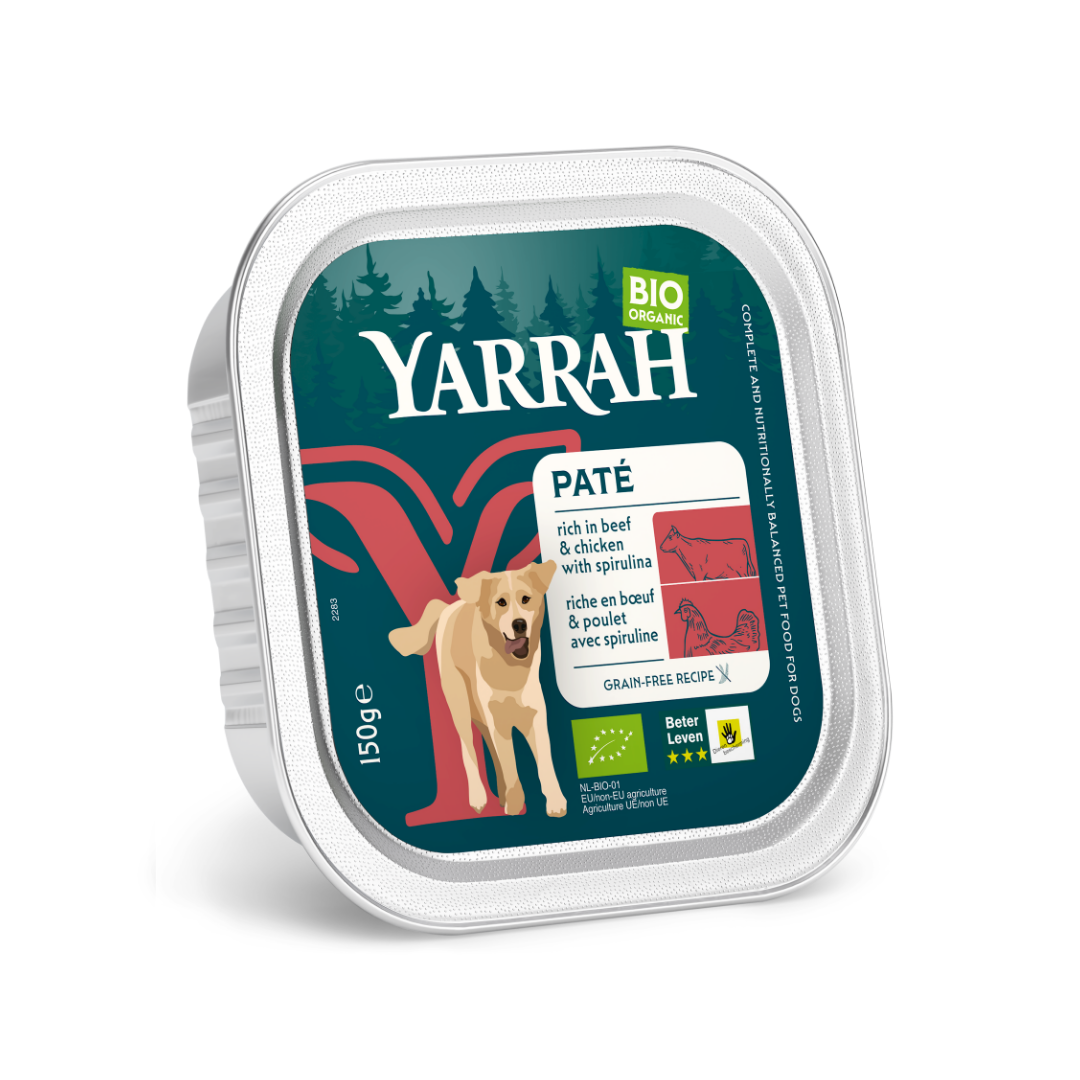 Yarrah Bio paté rund en spirulina, graanvrij – 150 g verpakking