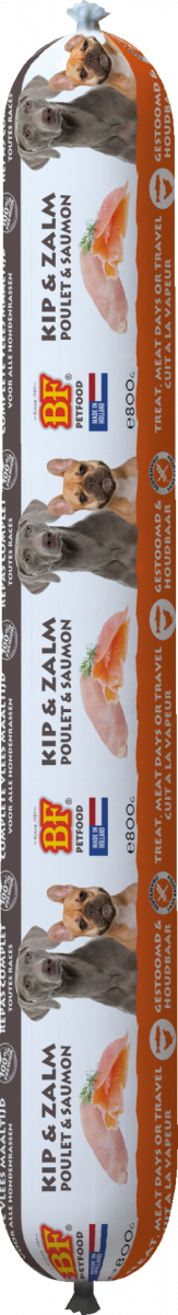 Verpakking Biofood vleesvoeding compleet kip&zalm worst 800 g