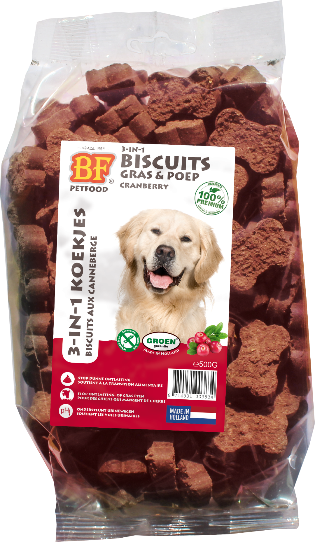 Verpakking Biofood 3in1 koekjes cranberry 500 g