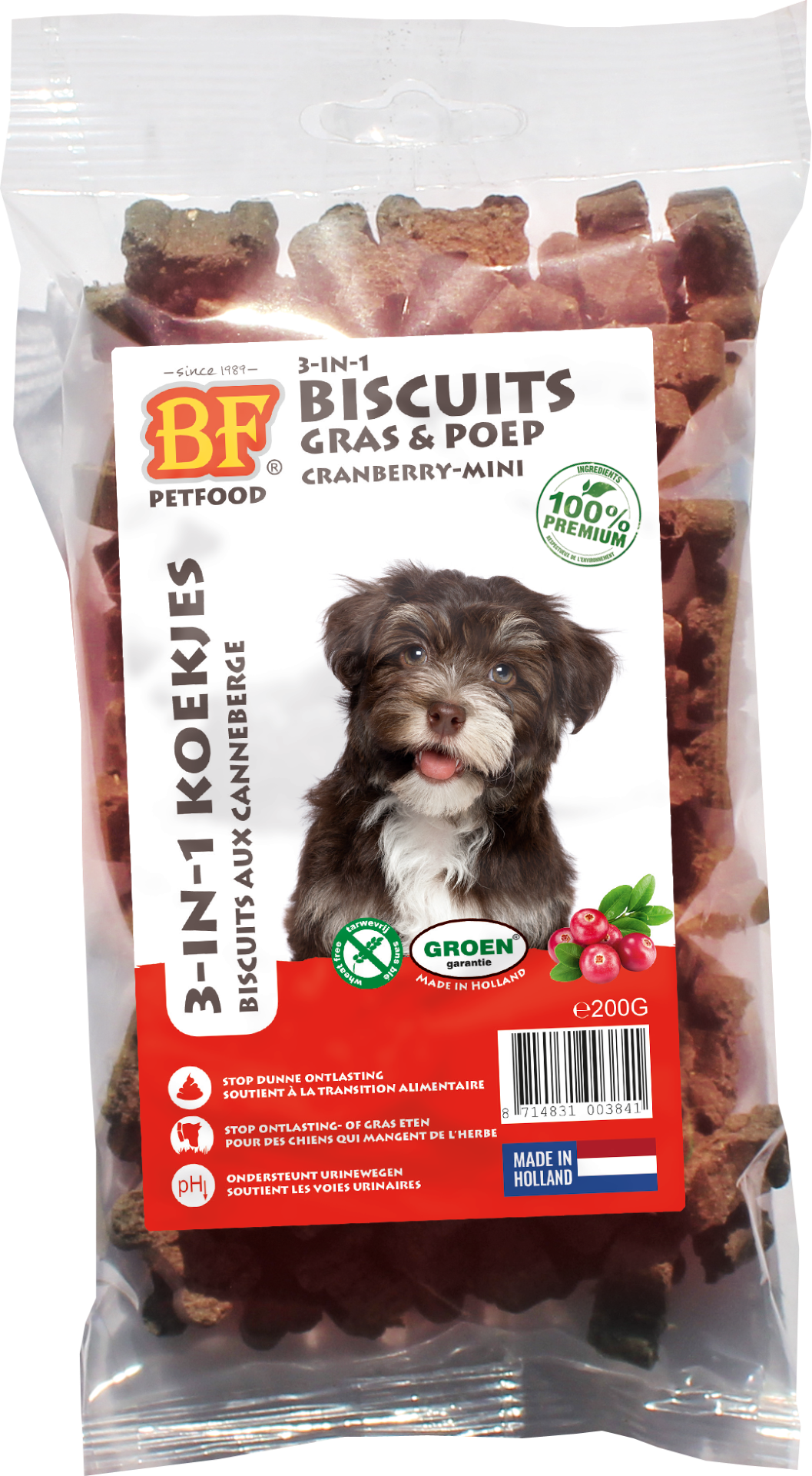 Verpakking Biofood 3in1 koekjes cranberry mini 200 g