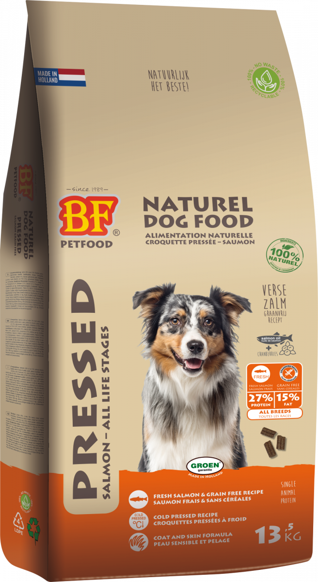 Verpakking Biofood geperst zalm graanvrij 13,5 kg