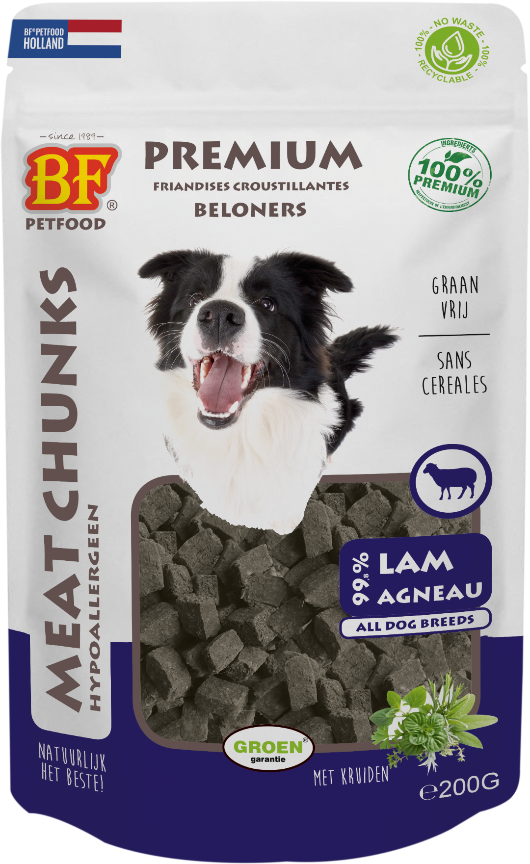 Verpakking Biofood meat chunks lam (100% mono proteïne) 200 g