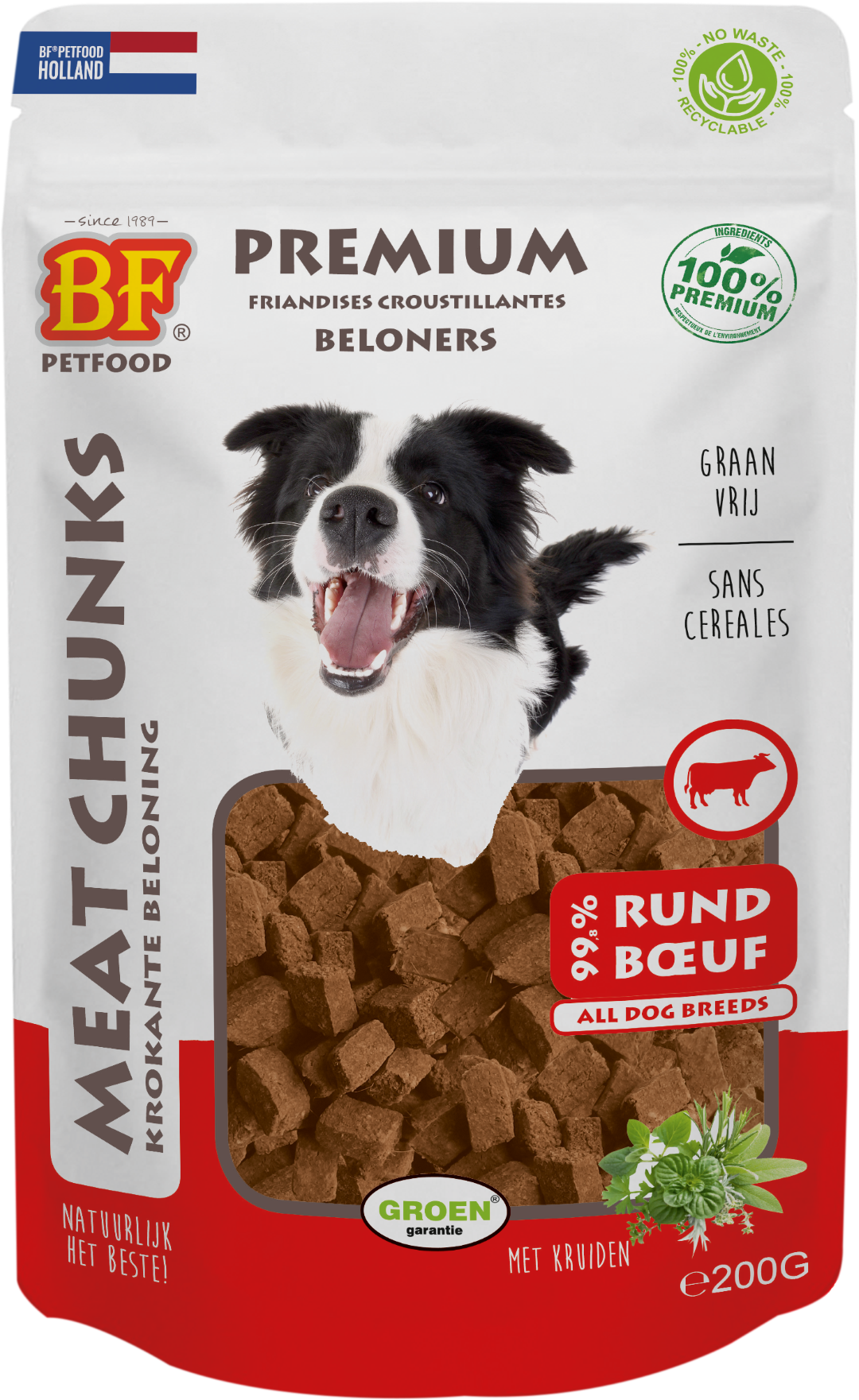 Verpakking Biofood meat chunks rund&hert (mix proteïne) 200 g