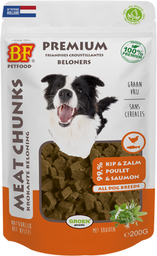 Verpakking Biofood meat chunks kip&zalm (mix proteïne) 200 g