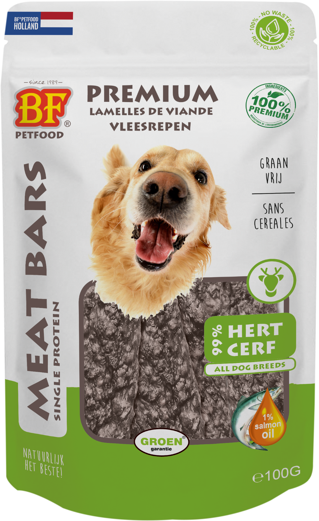 Verpakking Biofood meat bars hert (100% mono proteïne) 100 g
