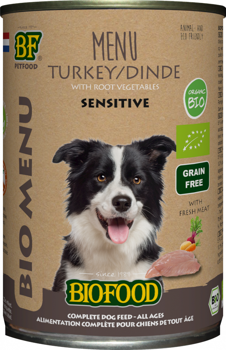 Verpakking Biofood Organic hond kalkoen menu blik 400 g