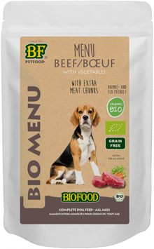 Verpakking Biofood Organic hond rund menu pouch 150 g