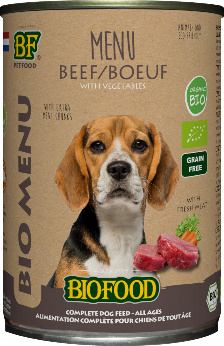Verpakking Biofood Organic hond rund menu blik 400 g