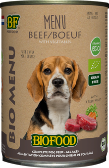Verpakking Biofood Organic hond rund menu blik 400 g