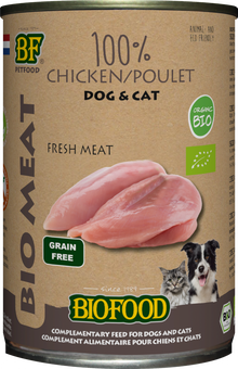 Verpakking Biofood Organic hond&kat 100% kippenvlees blik 400 g