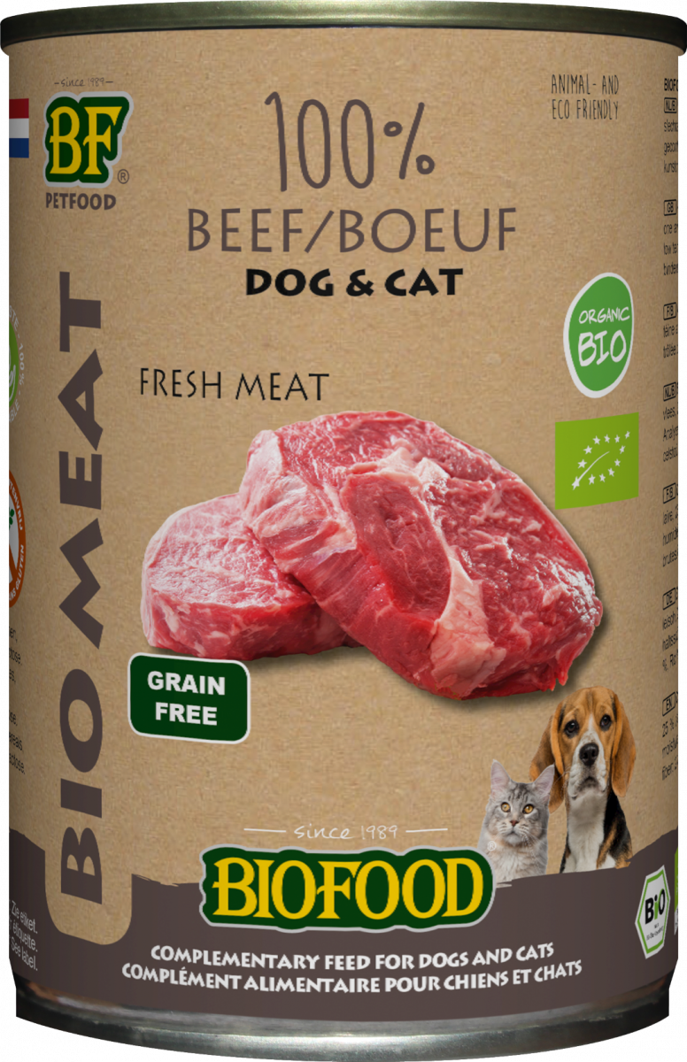 Verpakking Biofood Organic hond&kat 100% rundvlees blik 400 g