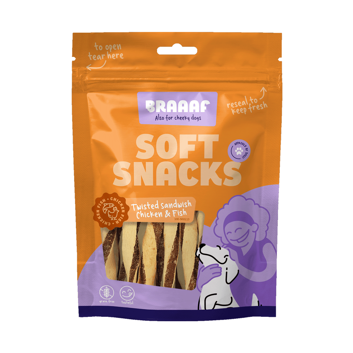 Braaaf Kip & Vis Gedraaide Sandwich 85 g – Braaaf hondensnack verpakking