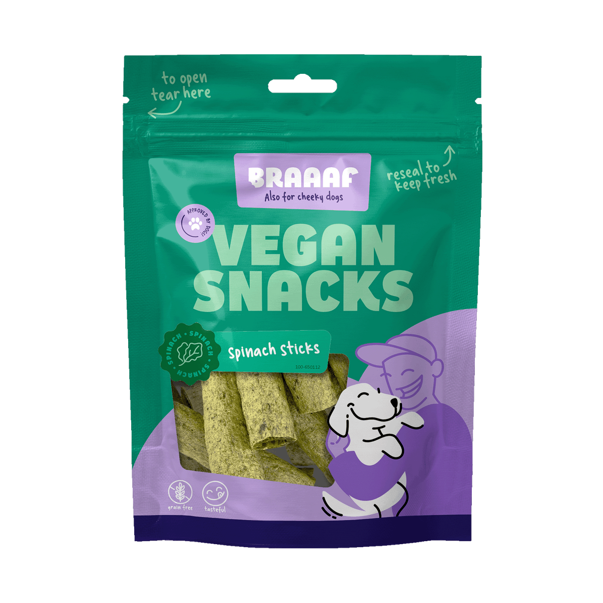 Braaaf Vegan Spinaziestick 6 cm 80 g – Braaaf hondensnack verpakking