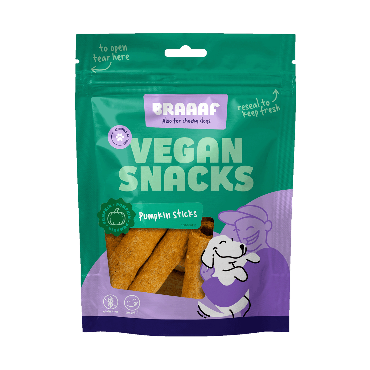 Braaaf Vegan Pompoenstick 6 cm 80 g – Braaaf hondensnack verpakking