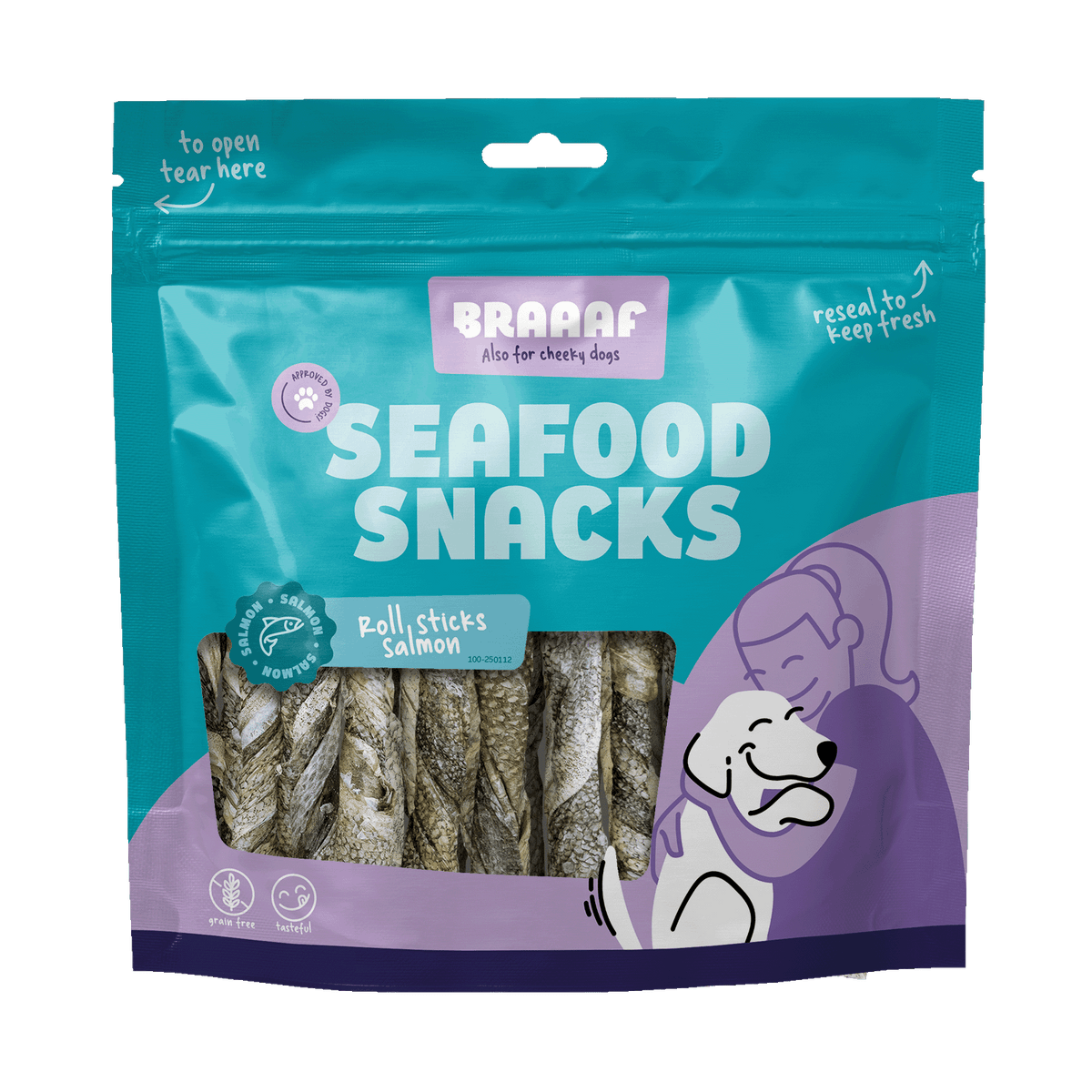 Braaaf Zalm Roll Sticks 12 cm 175 g – Braaaf hondensnack verpakking