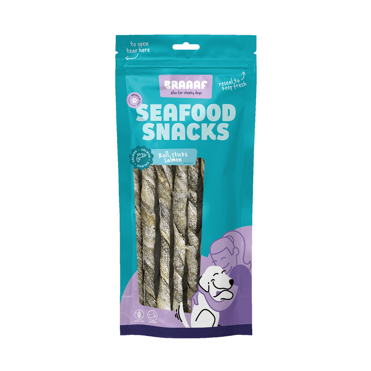 Braaaf Zalm Roll Sticks 20 cm 97 g – Braaaf hondensnack verpakking