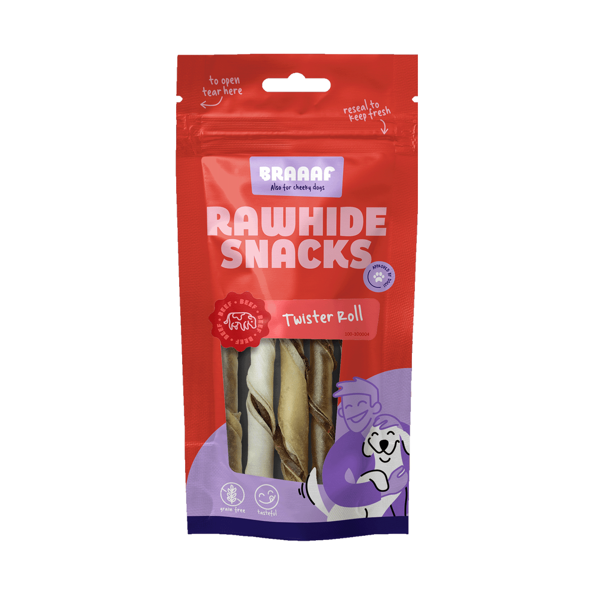 Braaaf Twister Roll 5 stuks 100 g – Braaaf hondensnack verpakking
