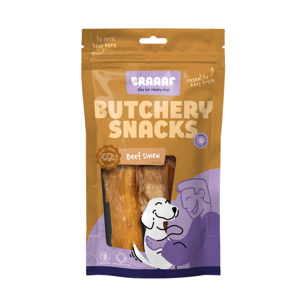 Braaaf Butchery Runderpees 150 g – Braaaf hondensnack verpakking