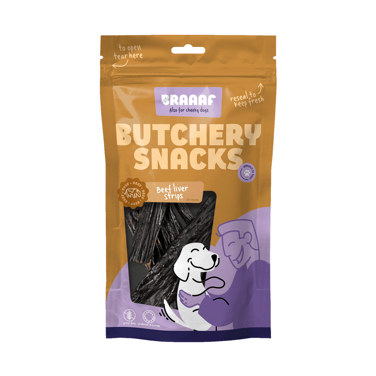 Braaaf Butchery Runderlever Repen 150 g – Braaaf hondensnack verpakking