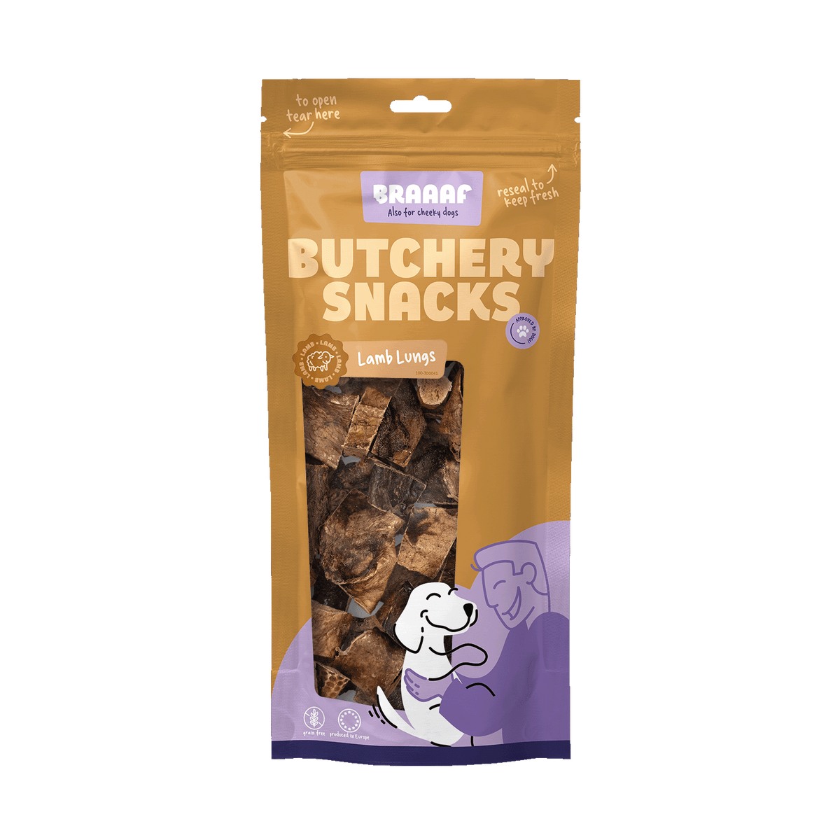 Braaaf Butchery Lamslong 85 g – Braaaf hondensnack verpakking