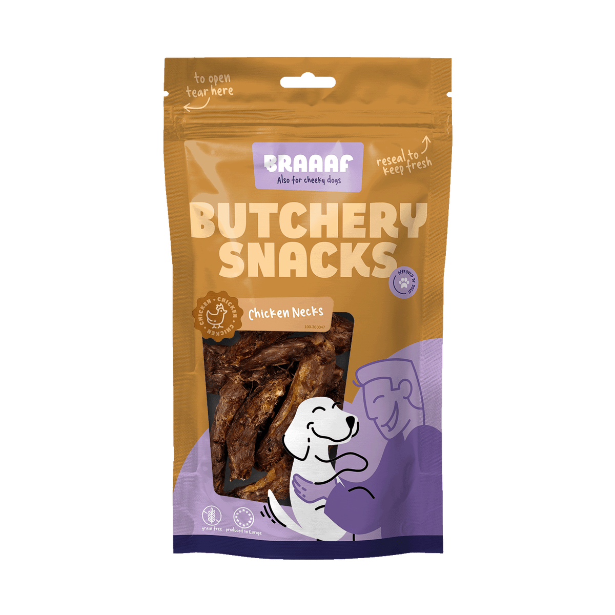 Braaaf Butchery Kippennekken 125 g – Braaaf hondensnack verpakking