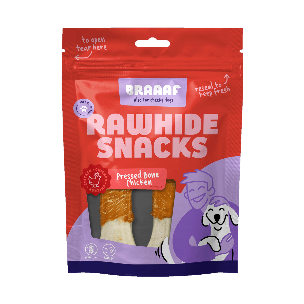 Braaaf Geperst Kauwbot Kip 12,5 cm 2 stuks 130 g – Braaaf hondensnack verpakking